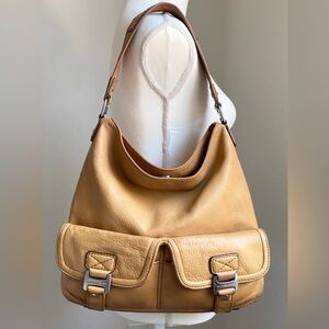 Michael Kors Y2K Tan Leather Hobo Shoulder Bag with Utility Pockets